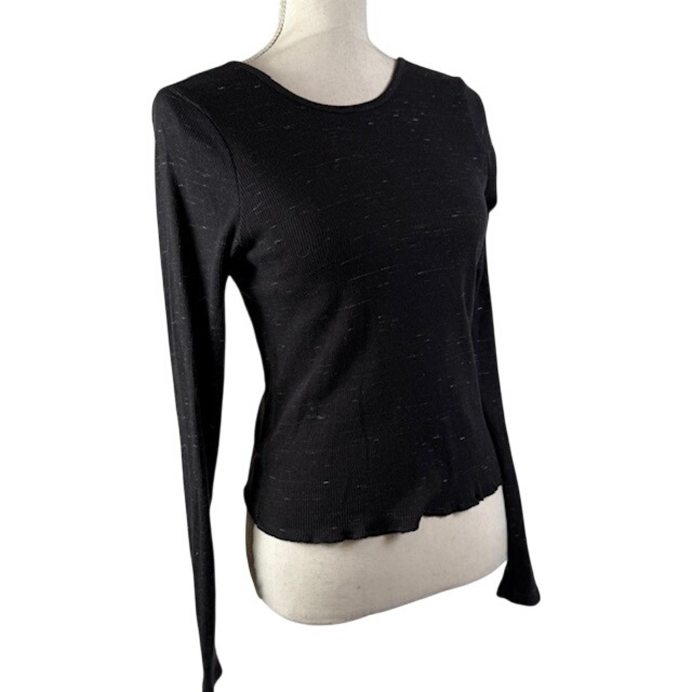 Rag & Bone JEAN Black Space Dye Ribbed Long Sleeve Snap Back Top Small - Picture 2 of 12